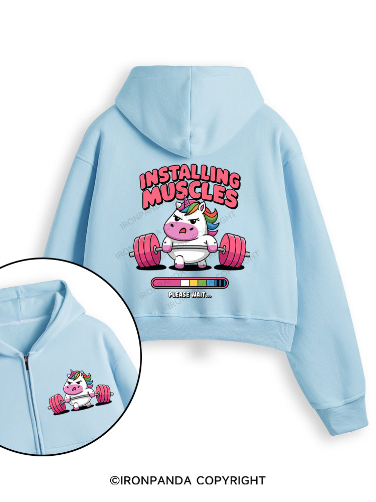 INSTALLING MUSCLES Fleece Crop Zip Up Hoodie