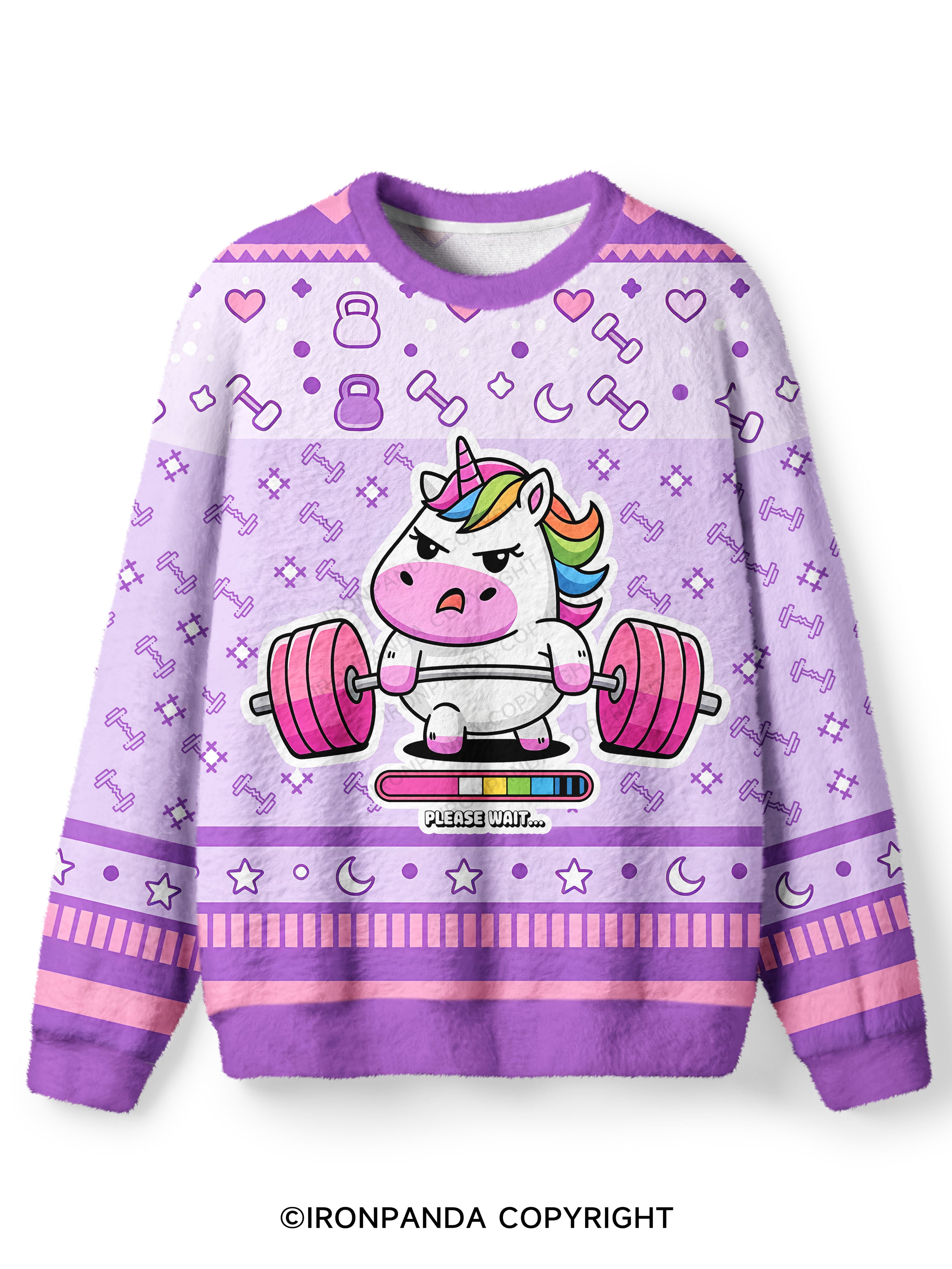 installing muscles gym unicorn Ugly Fuzzy Fleece Sweater