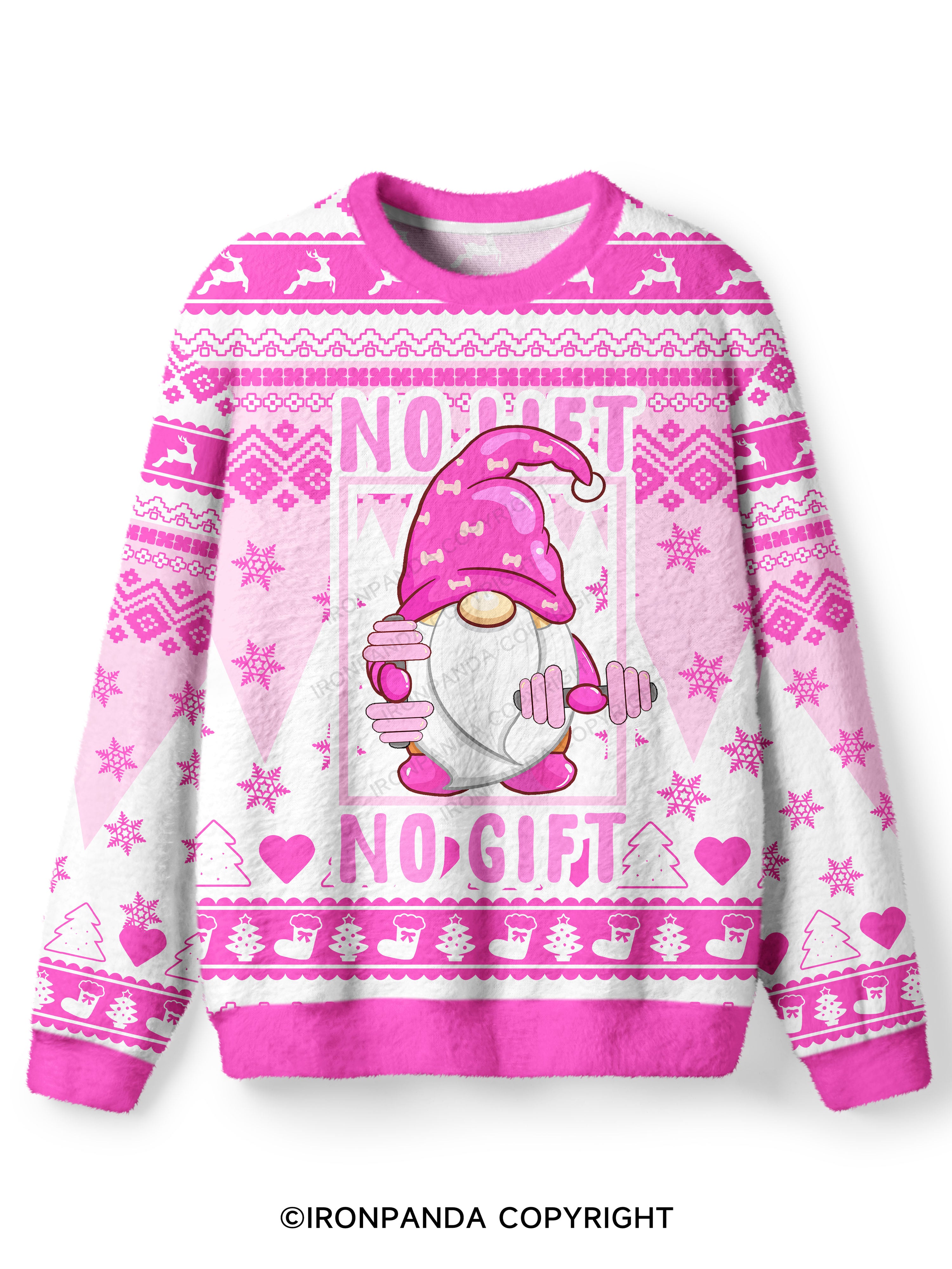 gnome no lift no gift Ugly Fuzzy Fleece Sweater