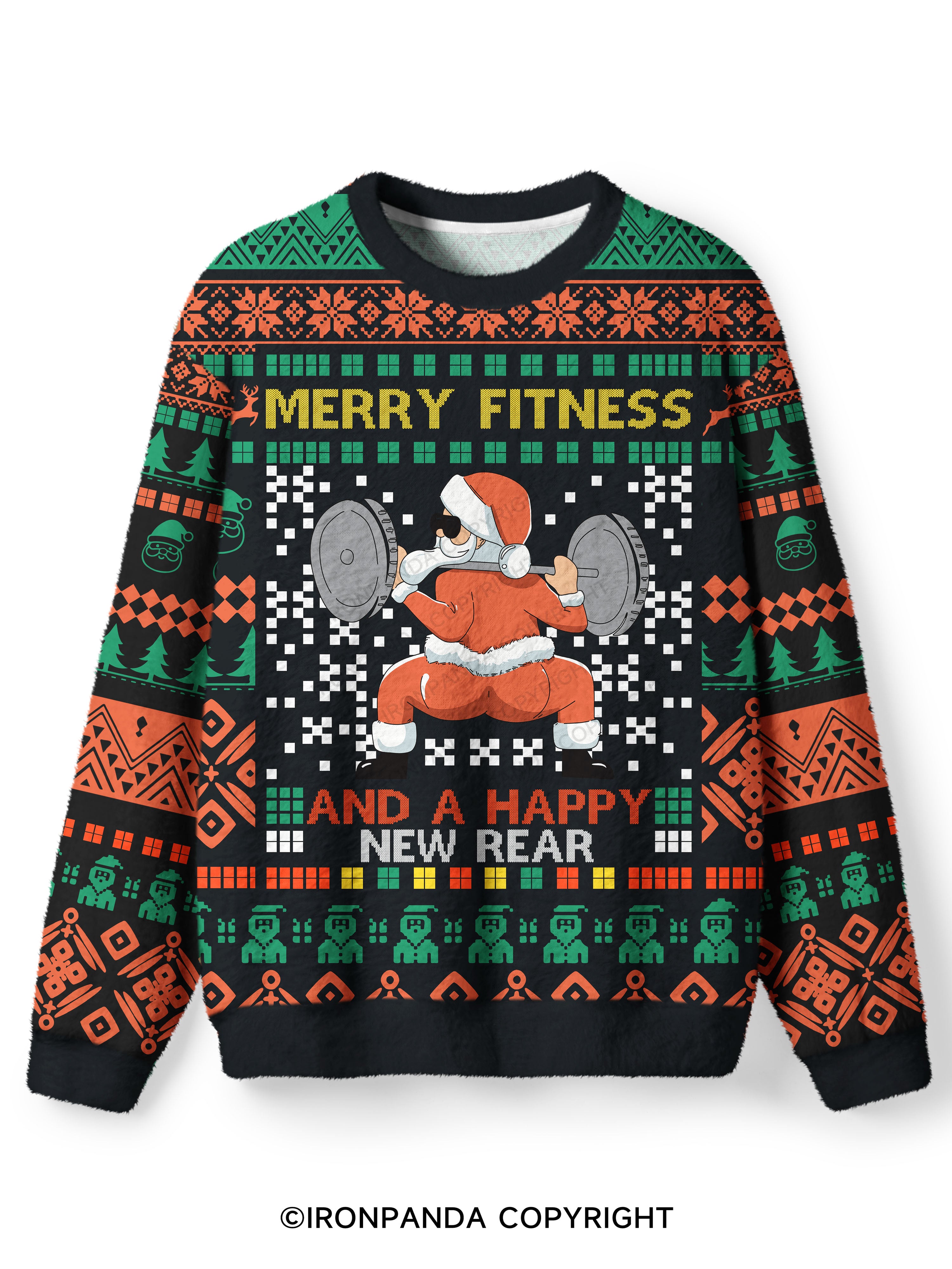 IRONPANDA MERRY FITNESS AND A HAPPY NEW REAR Ugly Fuzzy Fleece Sweater