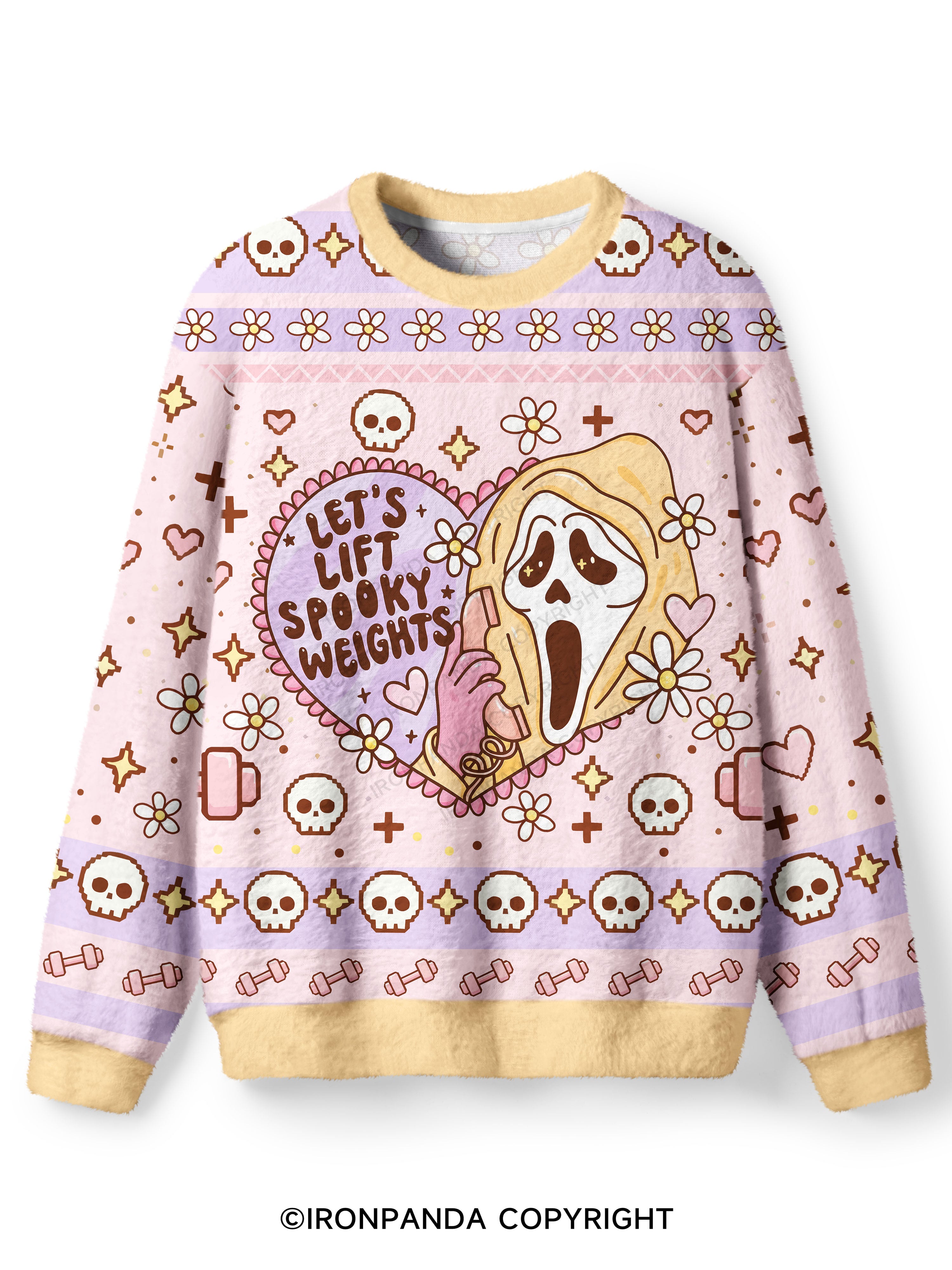 LET'S LIFT SPOOKY WEIGHTS Ugly Fuzzy Fleece Sweater