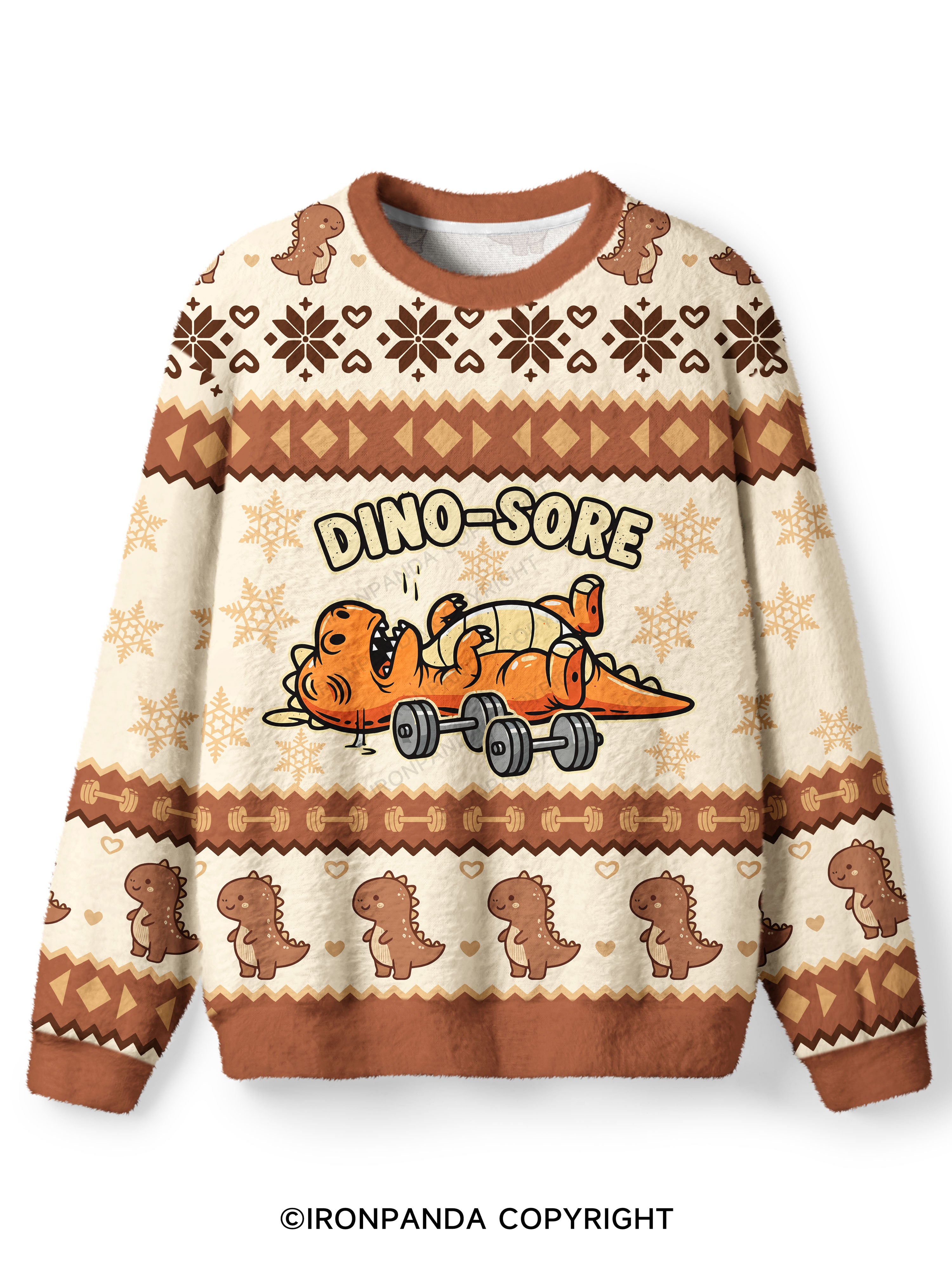 Dino-Sore Lifter Workout Ugly Fuzzy Fleece Sweater