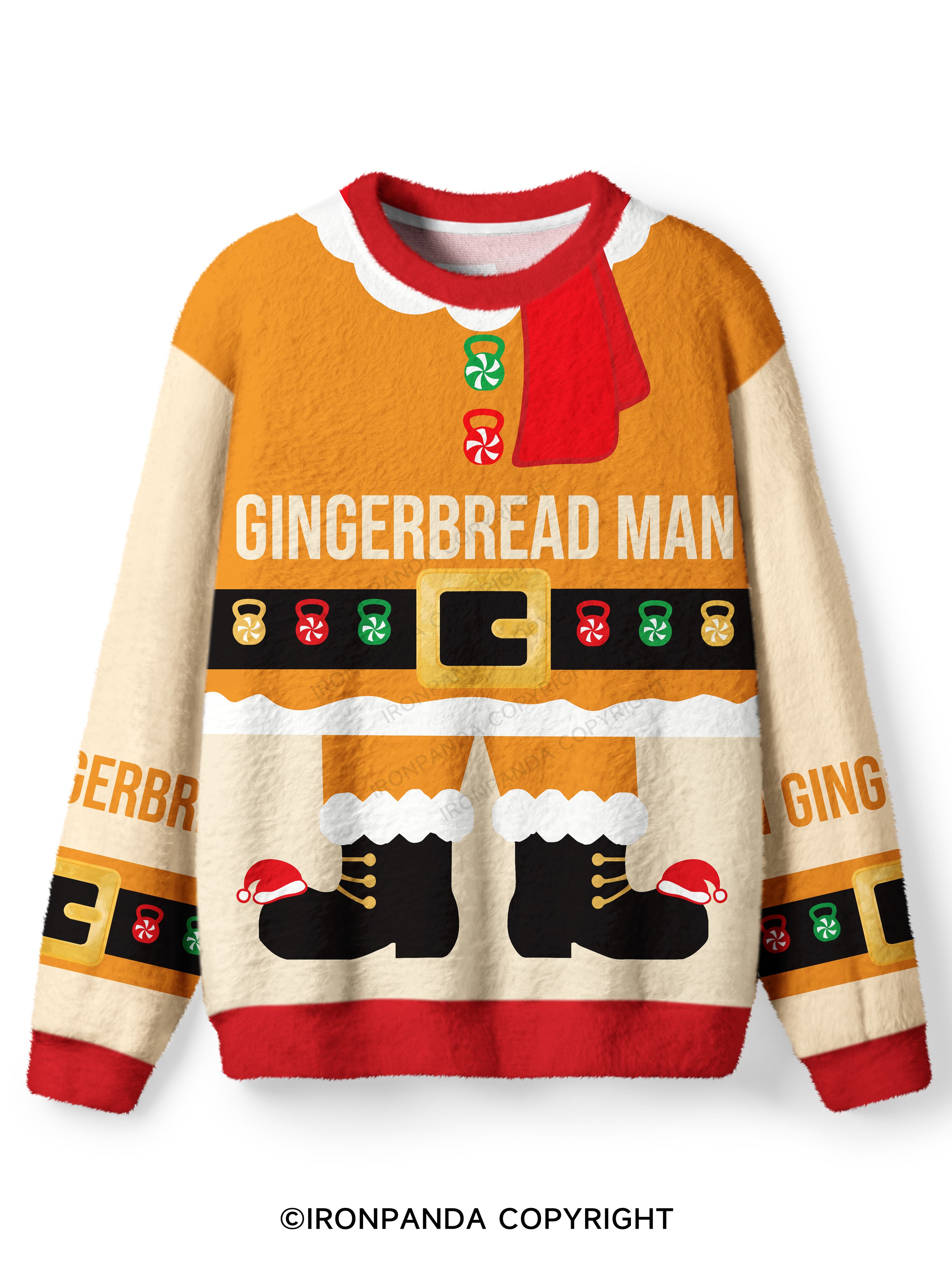 GINGERBREAD MAN Ugly Fuzzy Fleece Sweater