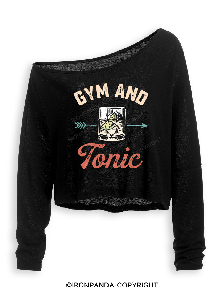 GYM AND TONIC GIN Off Shoulder Long Sleeve Crop Top