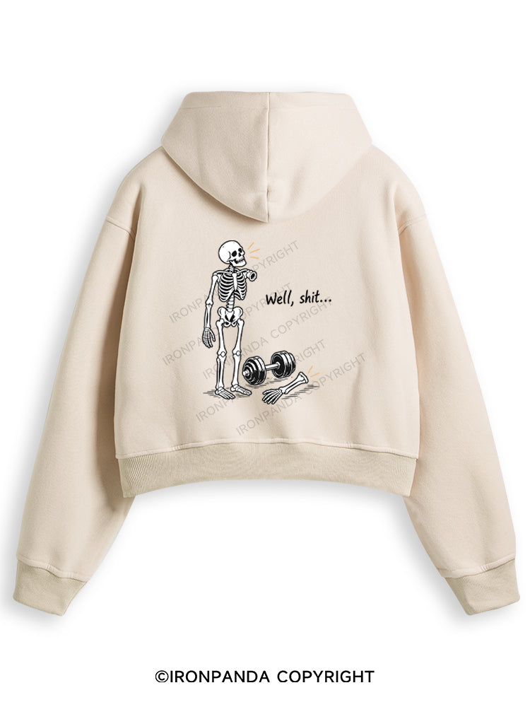 Well Shit Skeleton Fleece Crop Zip Up Hoodie