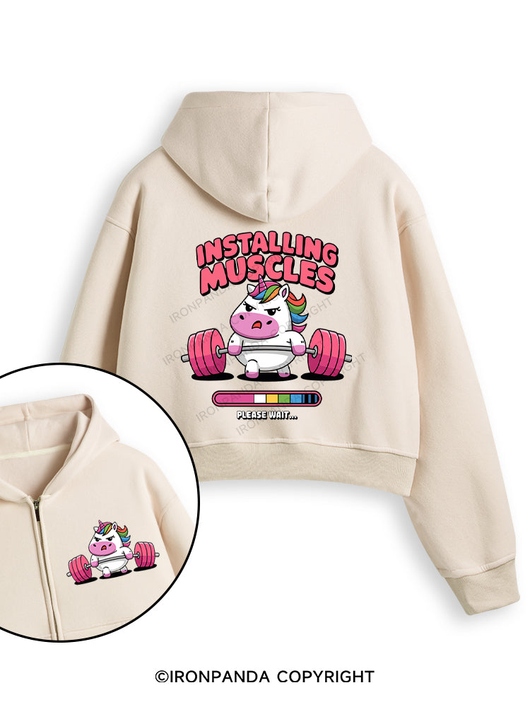 INSTALLING MUSCLES Fleece Crop Zip Up Hoodie