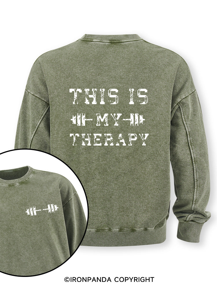 THIS IS MY THERAPY Double-Sided Printed Washed Sweatshirt