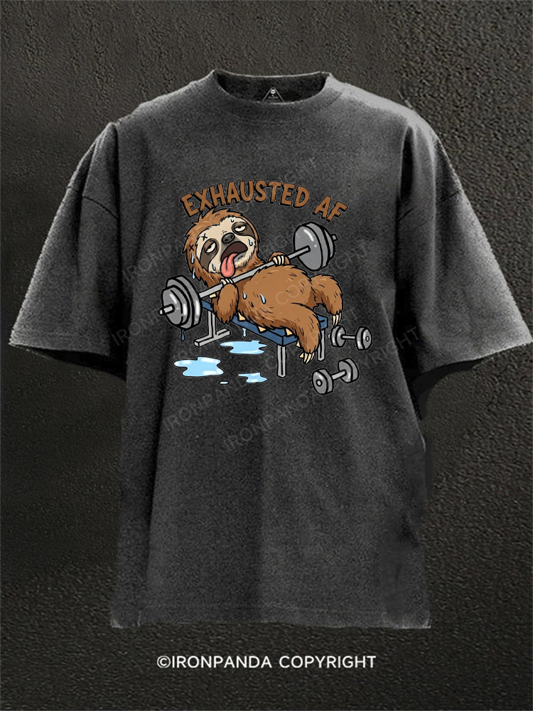Exhausted Sloth Workout Washed Gym Shirt
