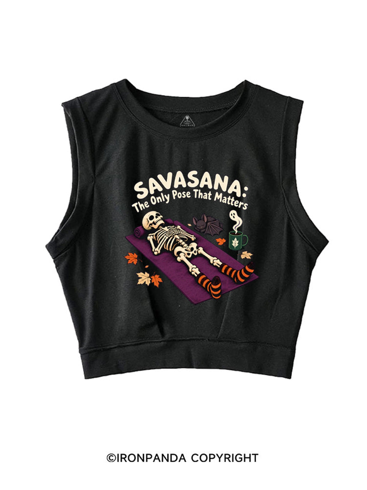 SAVASAVA THE ONLY POSE THAT MATTERS HALLOWEEN SKELETON SLEEVELESS CROP TOPS