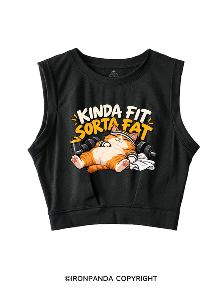 Kinda Fit Sorta Fat Cute Gym Cat SLEEVELESS CROP TOPS