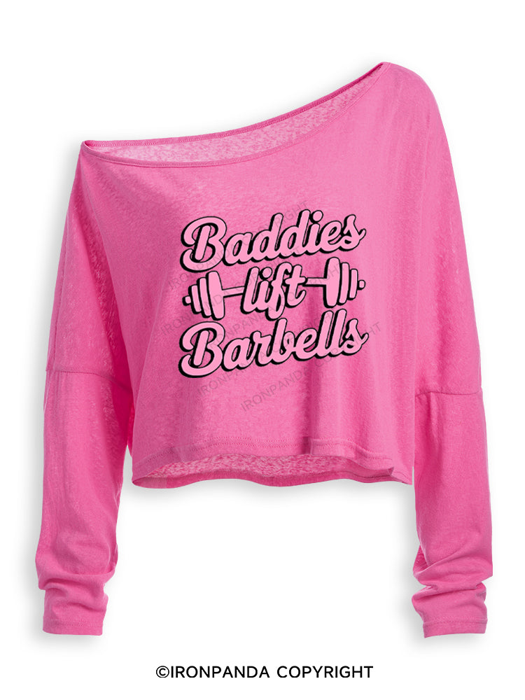 Baddies Lift Barbells! Off Shoulder Long Sleeve Crop Top