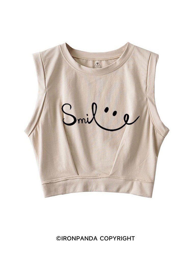 SMILE FUNNY GYM STYLE SLEEVELESS CROP TOPS