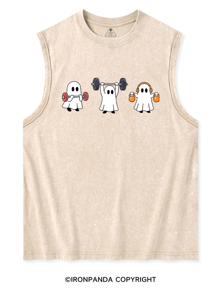 GHOST LIFTING WEIGHTS BARBELL GYM LOVERS Washed Tank