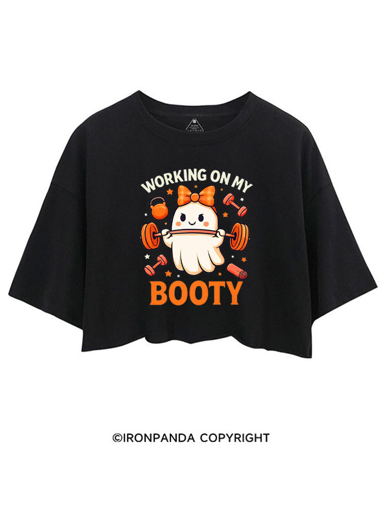 WORKING ON MY BOOTY FUNNY GHOST HALLOWEEN CROP TOPS