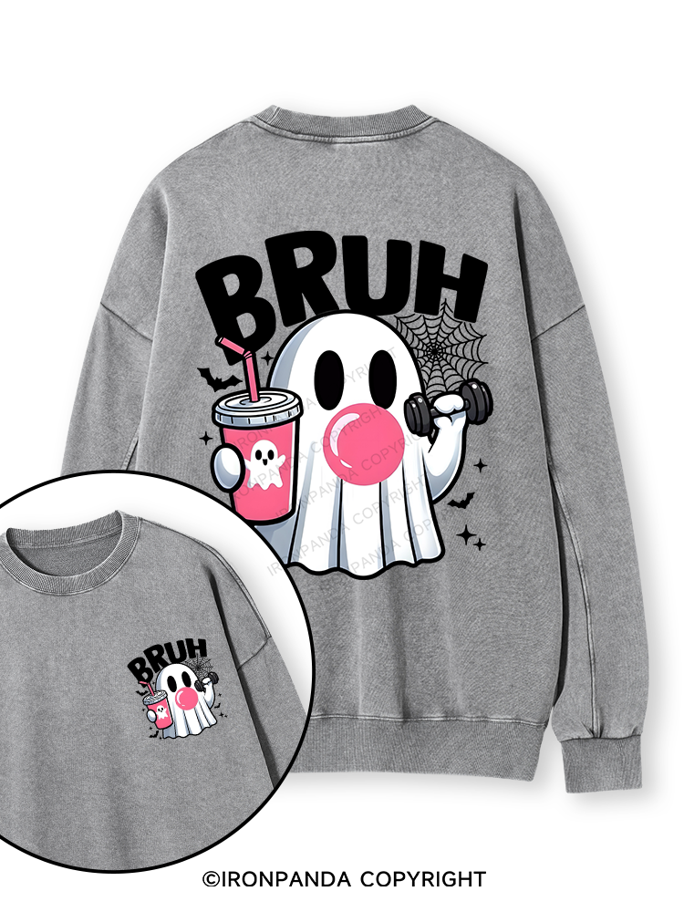 BRUH Double-Sided Printed Washed Sweatshirt