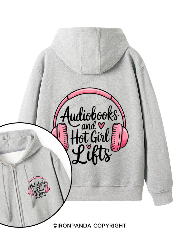 AUDIOBOOKS AND HOT GIRL LIFTS Double-Sided Printed Fleece Zip Up Hoodie