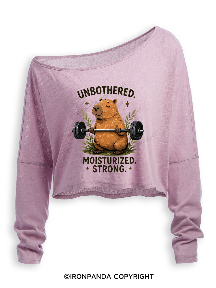 Unbothered. Moisturized. Strong Off Shoulder Long Sleeve Crop Top