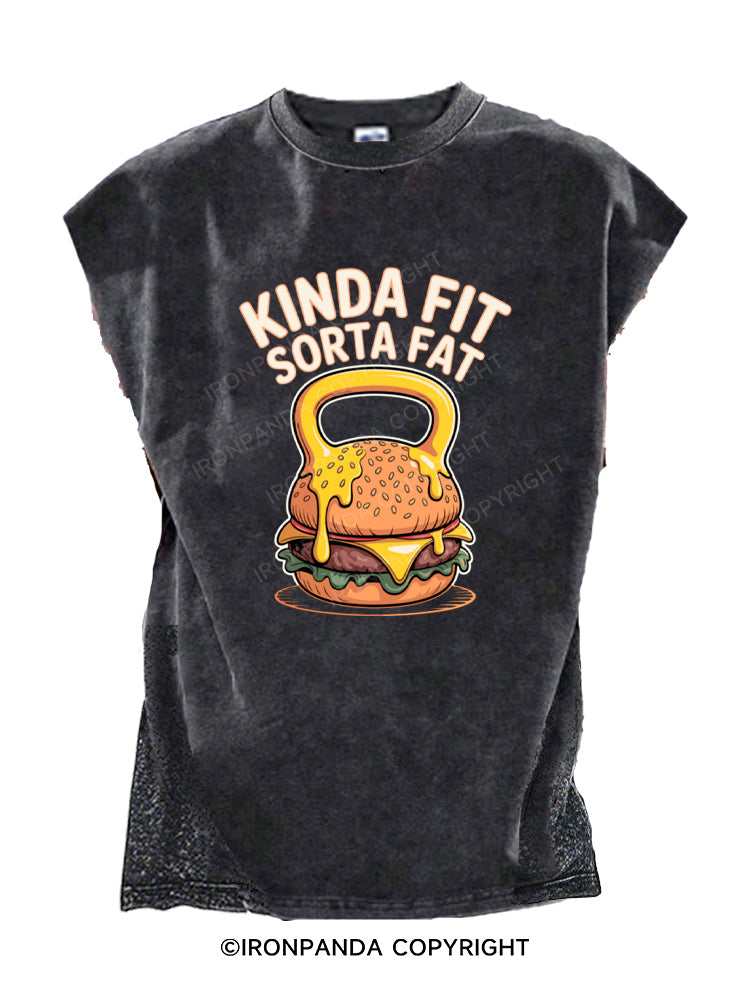 Kinda Fit Sorta Fat Burger Funny Gym Cut Off Tank