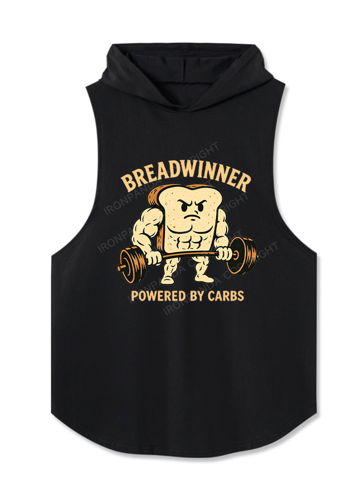 Breadwinner Powered By Carbs Funny Gym Bread Lifting Weights Hooded Tank