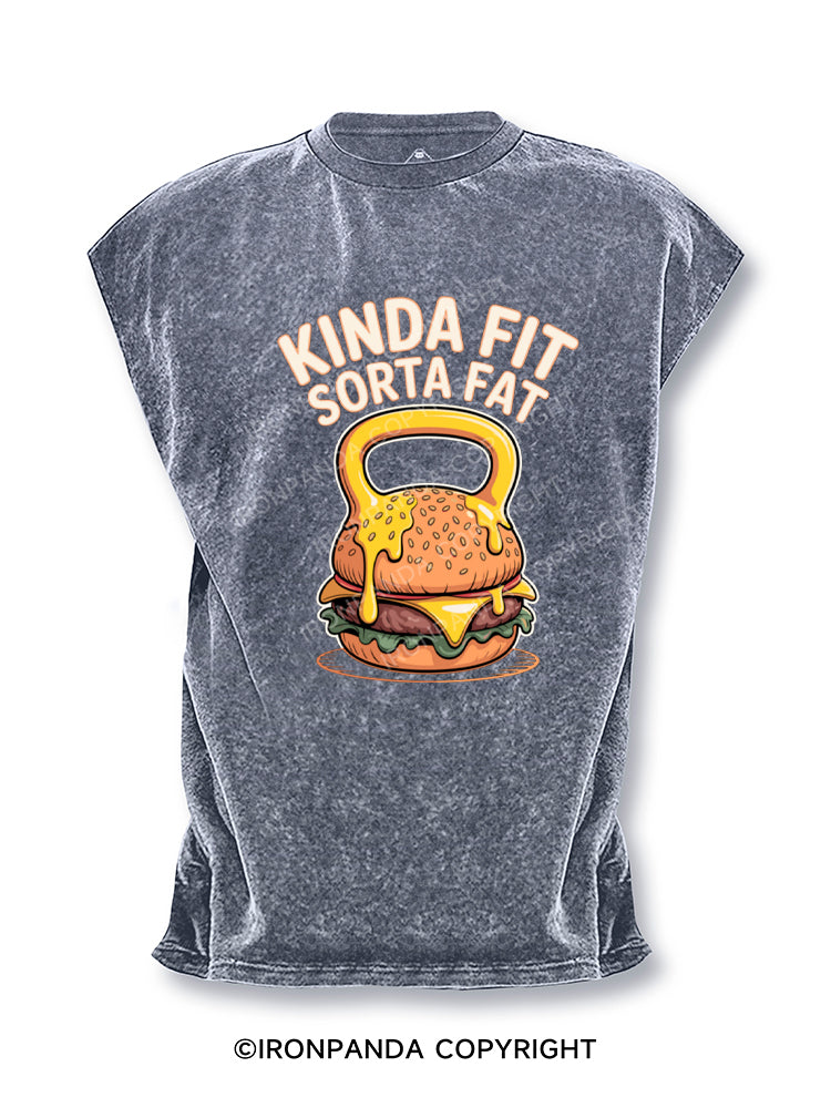 Kinda Fit Sorta Fat Burger Funny Gym Cut Off Tank