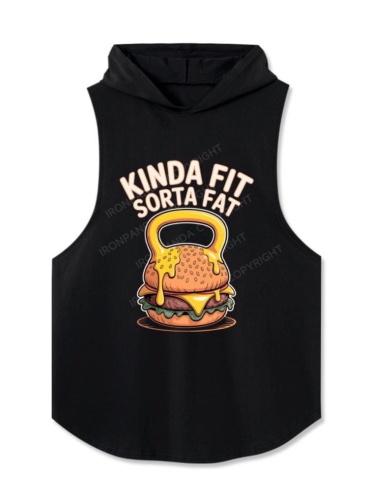 Kinda Fit Sorta Fat Burger Funny Gym Hooded Tank