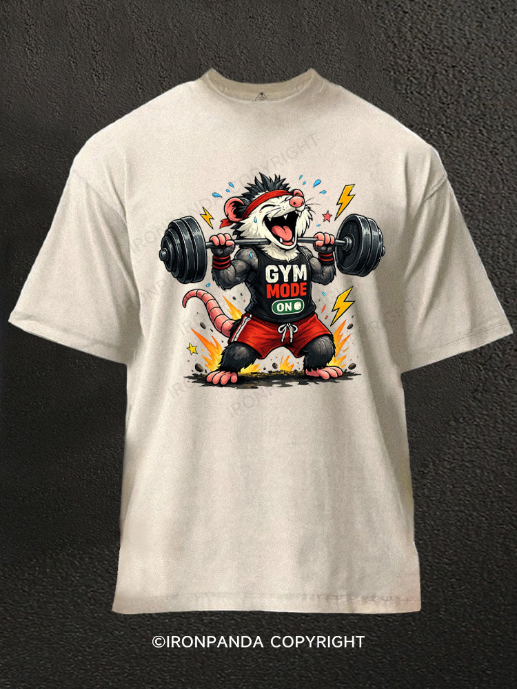 Crazy Workout Animal Gym Mode Funny Opossum Washed Gym Shirt