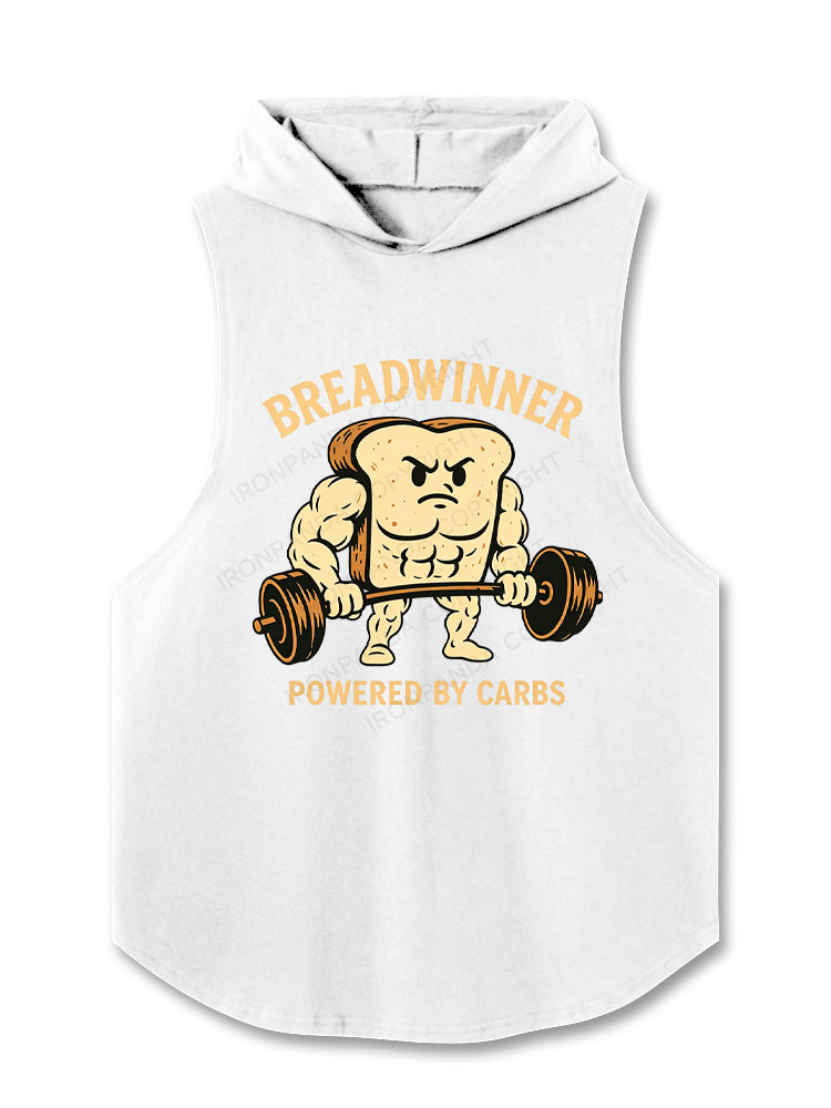 Breadwinner Powered By Carbs Funny Gym Bread Lifting Weights Hooded Tank