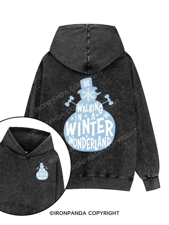WALKING IN A WINTER WONDERLAND Printed Washed Gym Hoodie