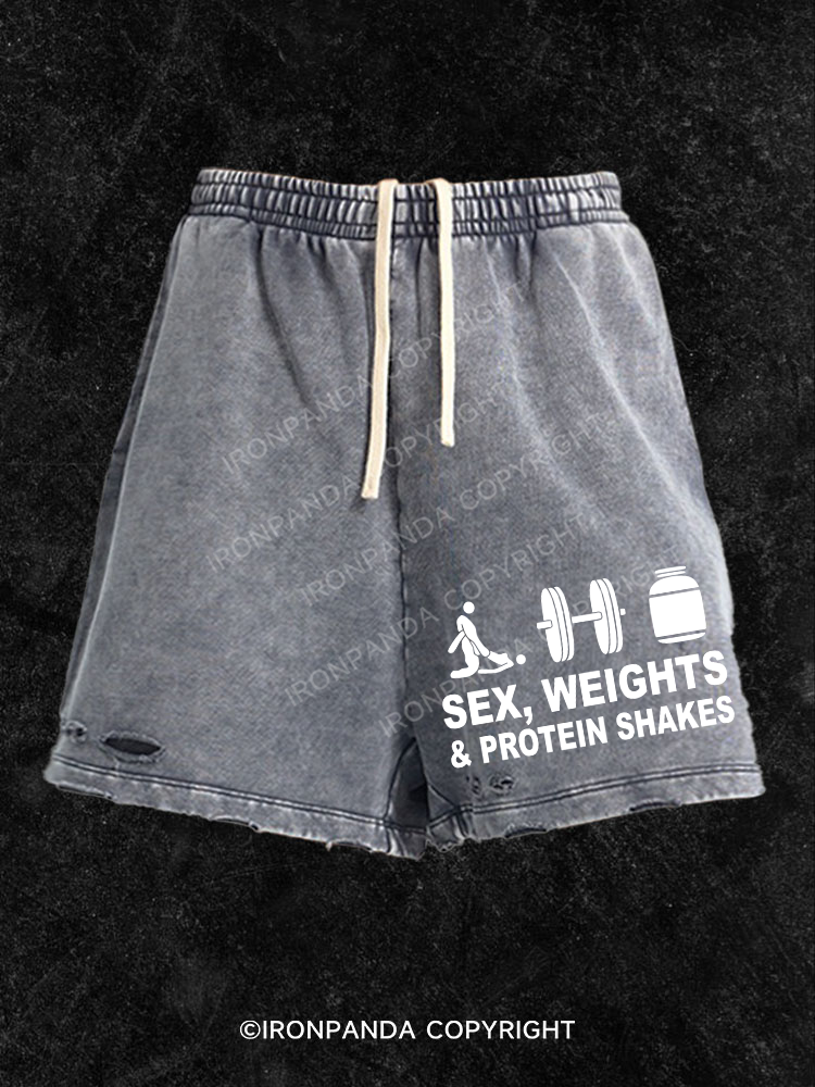 SEX WEIGHTS & PROTEIN SHAKES Washed Gym Shorts
