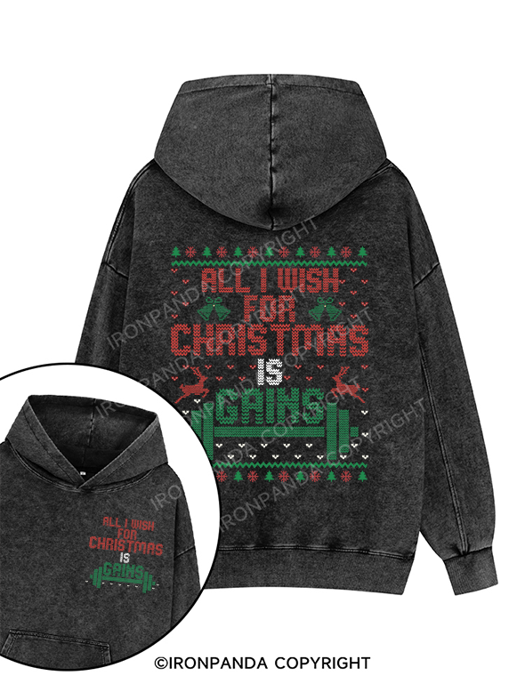 ALL I WISH FOR CHRISTMAS IS GAINS Printed Washed Gym Hoodie