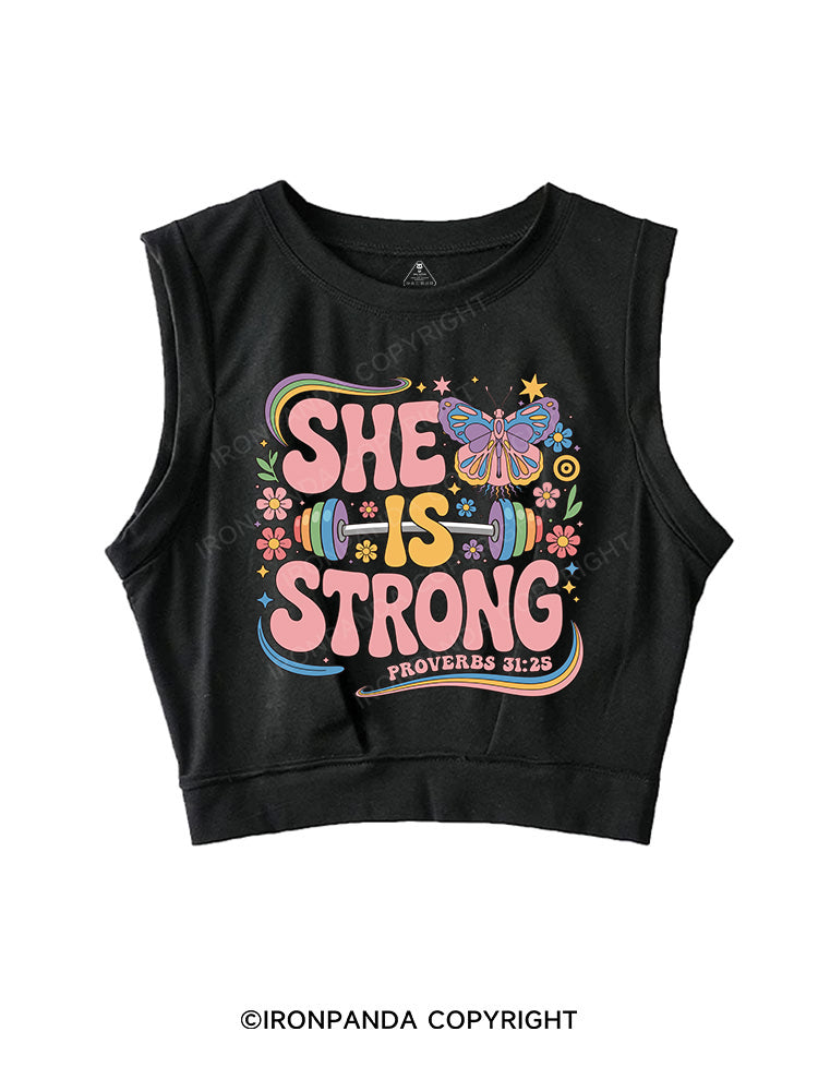 SHE IS STRONG SLEEVELESS CROP TOPS