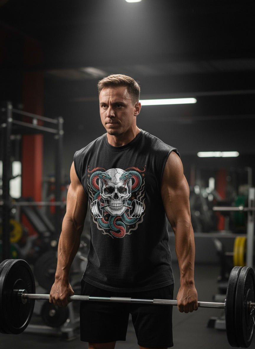Barbell Skull Cut Off Tank
