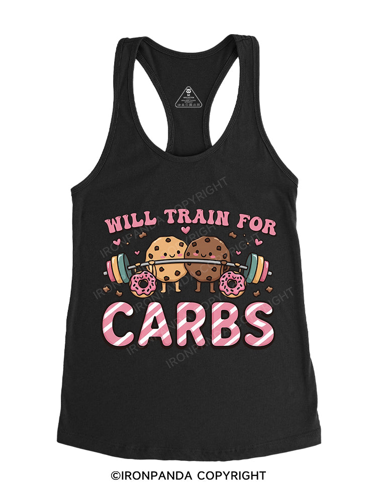 Will train for carbs Gym Racerback Tank