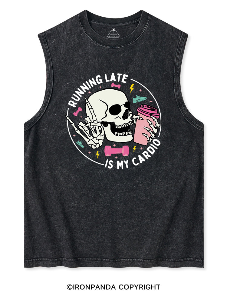 RUNNING LATE IS MY CARDIO Washed Tank