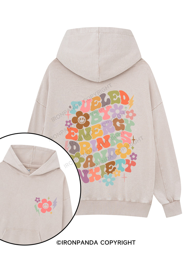 Fueled By Energy Drinks And Anxiety Printed Washed Gym Hoodie