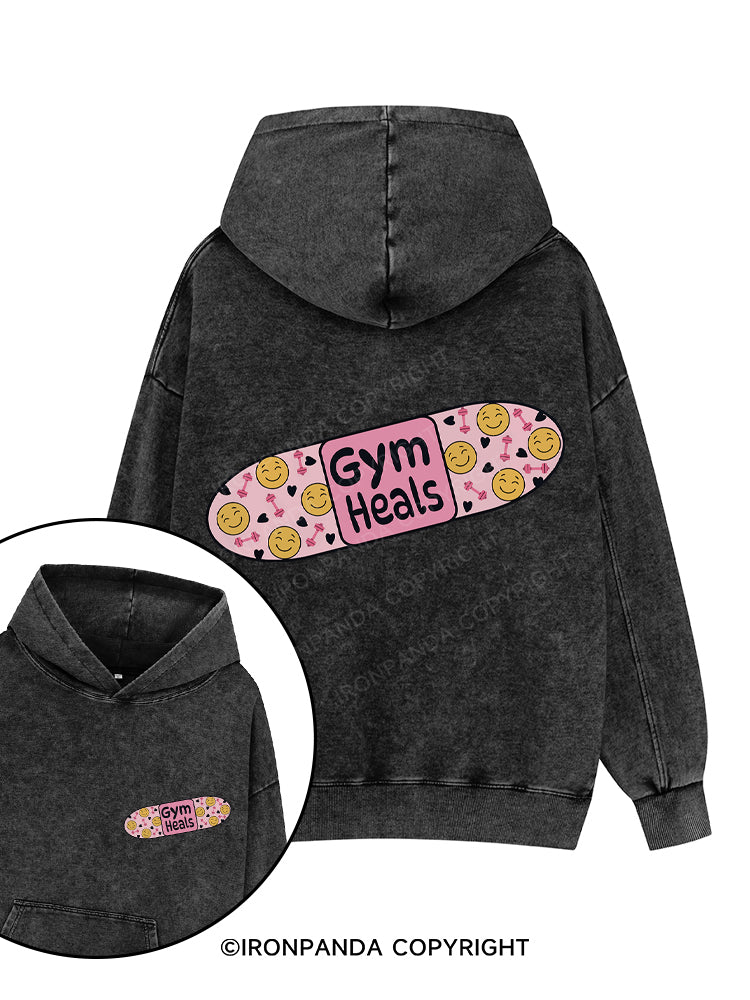 Gym Heals Printed Washed Gym Hoodie