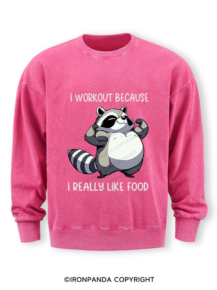 I WORKOUT BECAUSE I REALLY LIKE FOOD Washed Sweatshirt