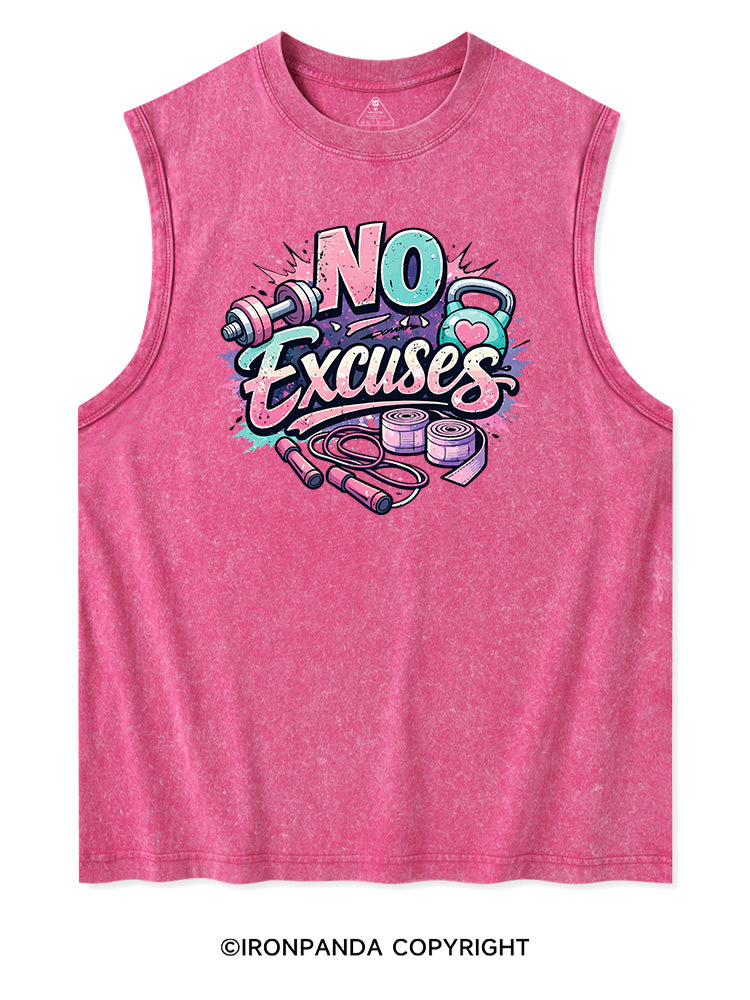 NO EXCUSES FUNNY FITNESS Washed Tank