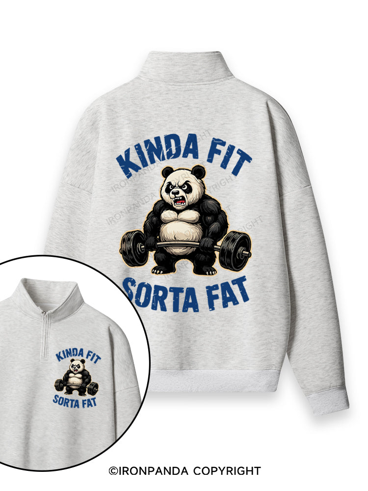 KINDA FIT SORTA FAT PANDA Double-Sided Printed Quarter-Zip Fleece Sweatshirt