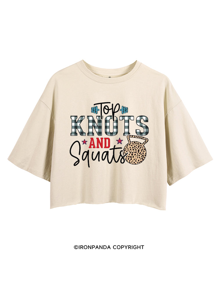 TOP KNOTS AND SQUATS FUNNY GYM CROP TOPS