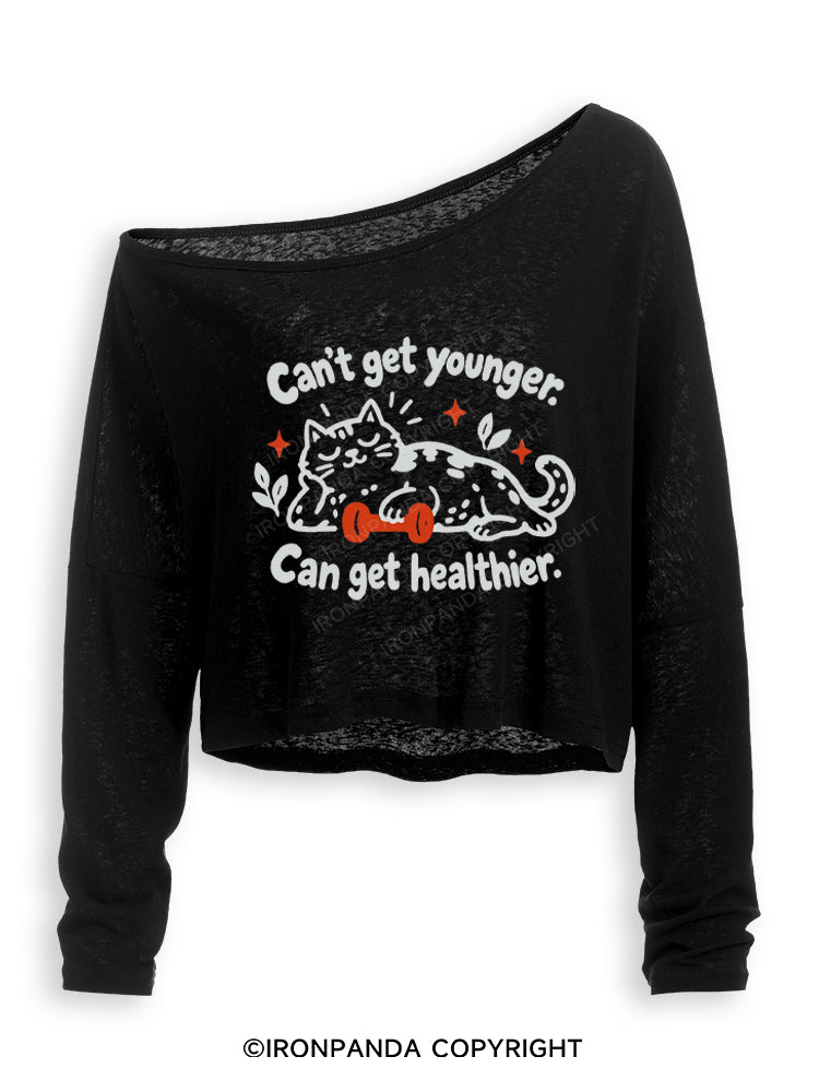 Can't Get Younger. Can Get Healthier Off Shoulder Long Sleeve Crop Top