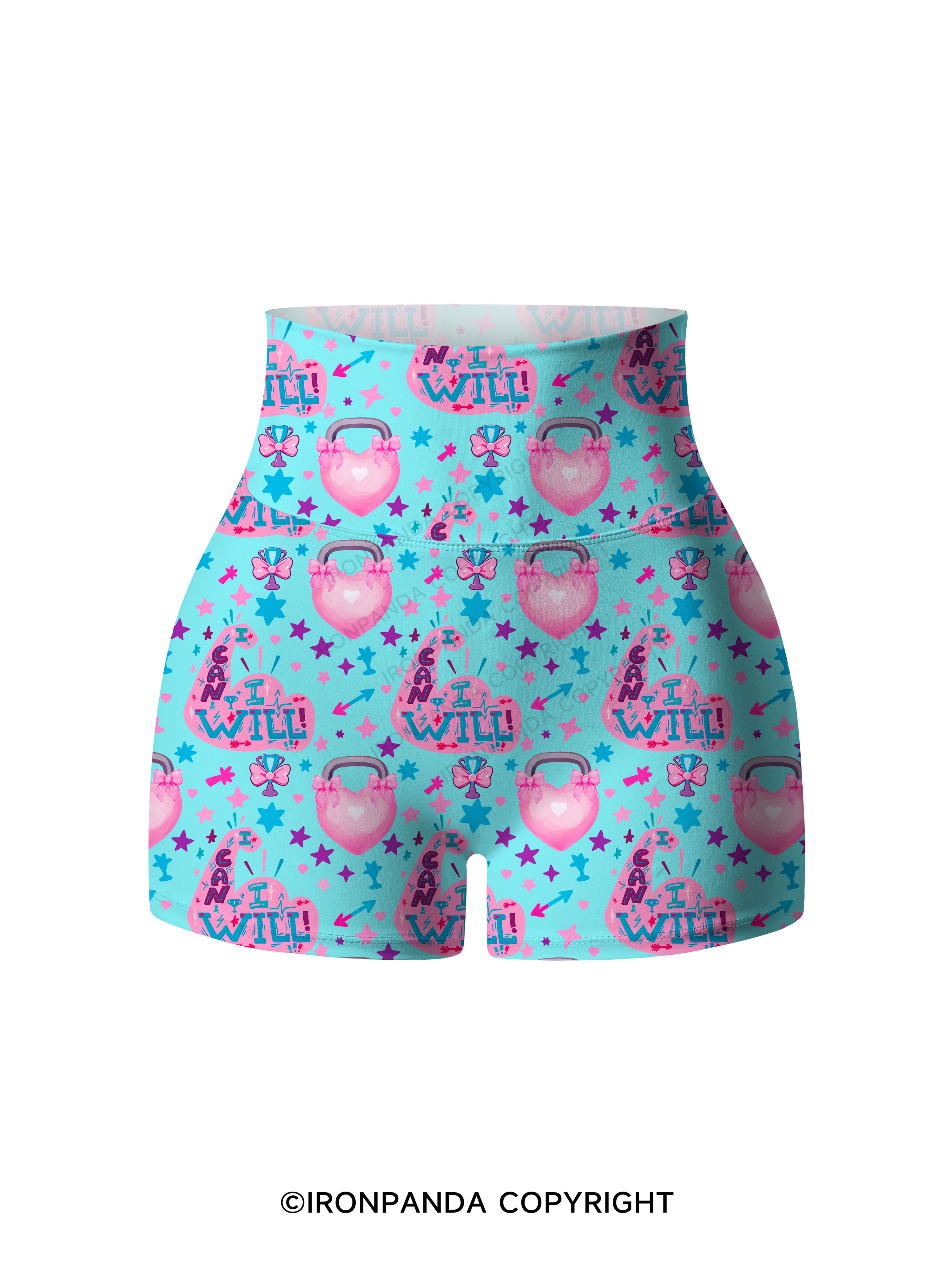 I CAN AND I WILL STRONG MUSCLE Printed Yoga Shorts