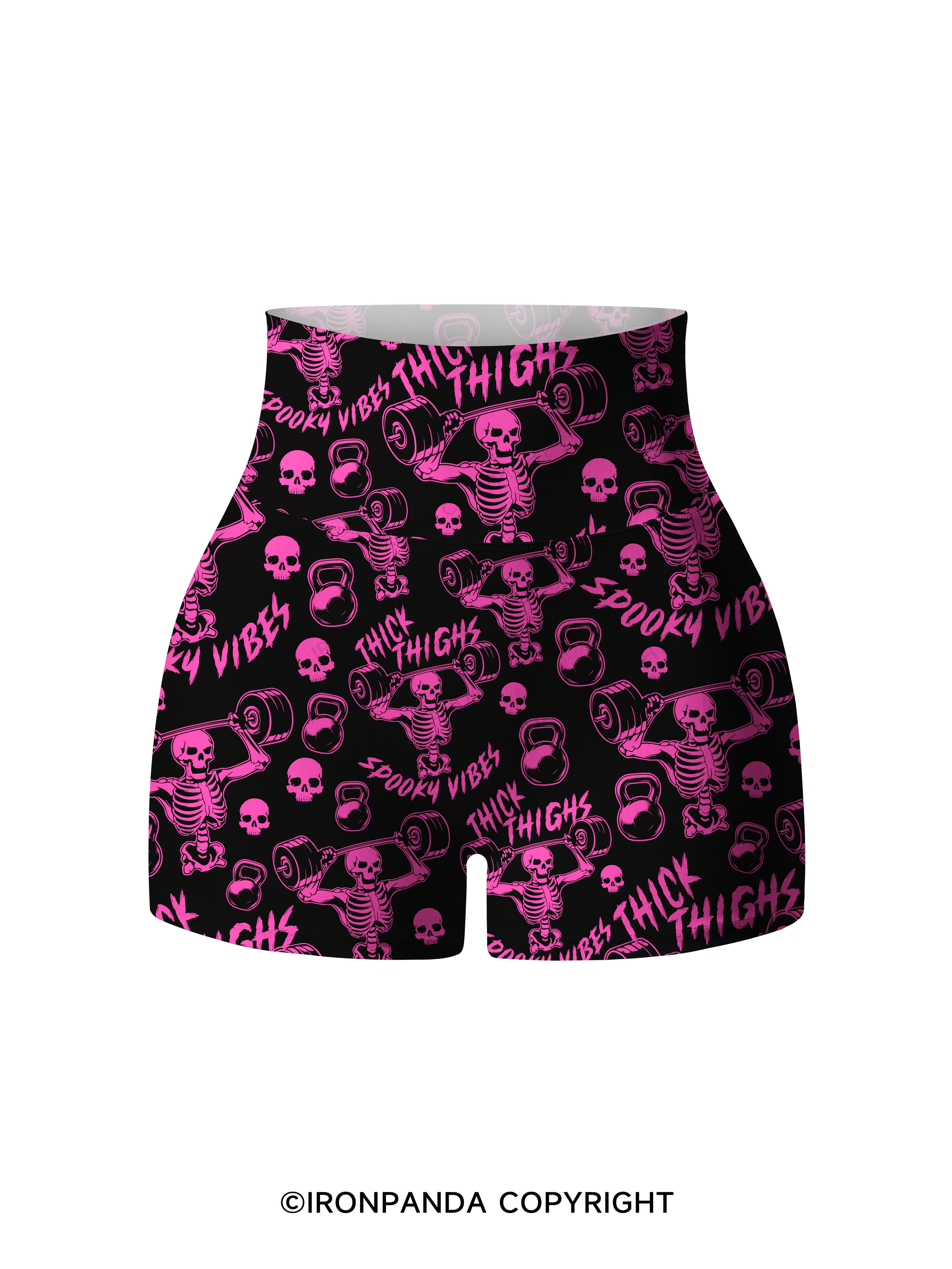 Thick Thighs Spooky Vibes Printed Yoga Shorts