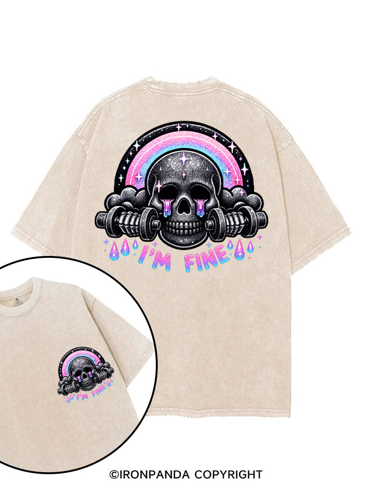 I'M FINE SPARKLE SKELETON printed Gym Shirt