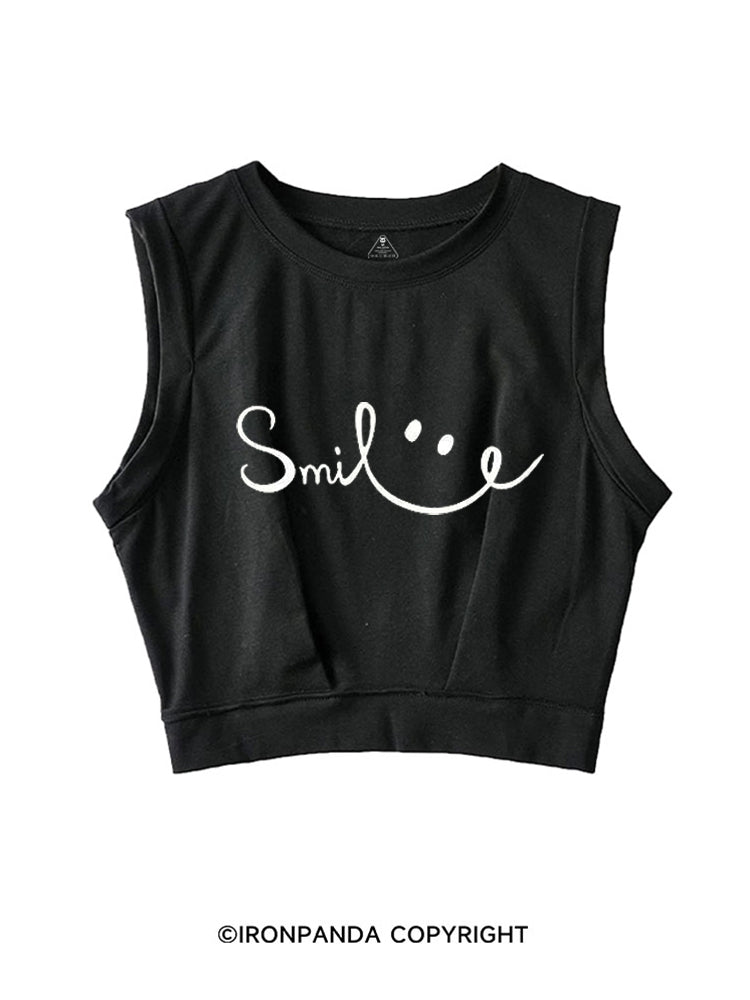 SMILE FUNNY GYM STYLE SLEEVELESS CROP TOPS