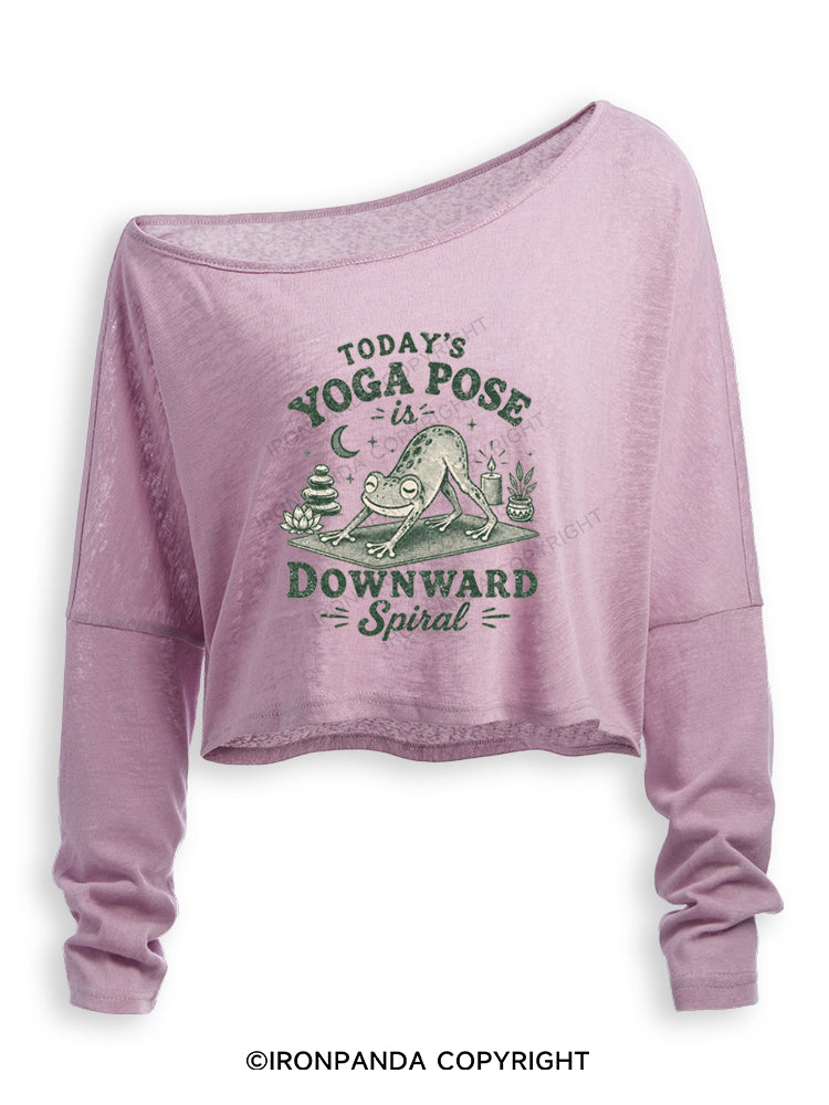 TODAY'S YOGA POSE IS DOWNWARD SPIRAL FUNNY YOGA FROG Off Shoulder Long Sleeve Crop Top