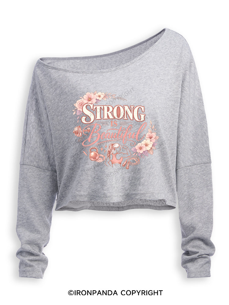 Strong Is Beautiful Floral Off Shoulder Long Sleeve Crop Top