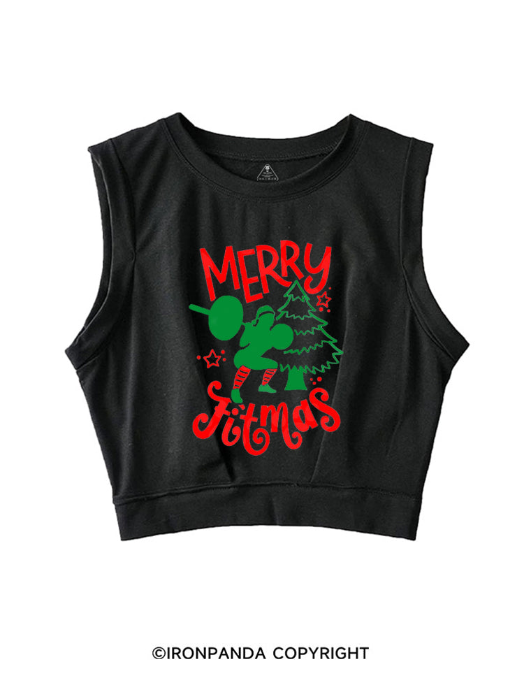 MERRY FITMAS FUNNY STRONG CHRISTMAS SLEEVELESS CROP TOPS