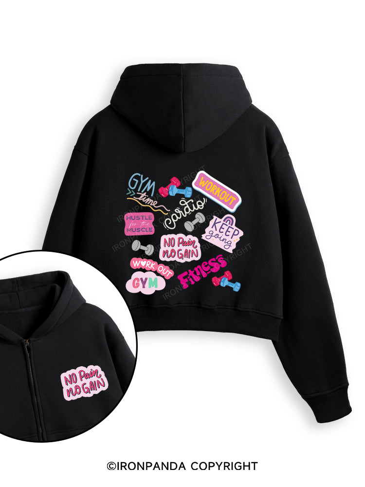 Colorful Fitness Fleece Crop Zip Up Hoodie