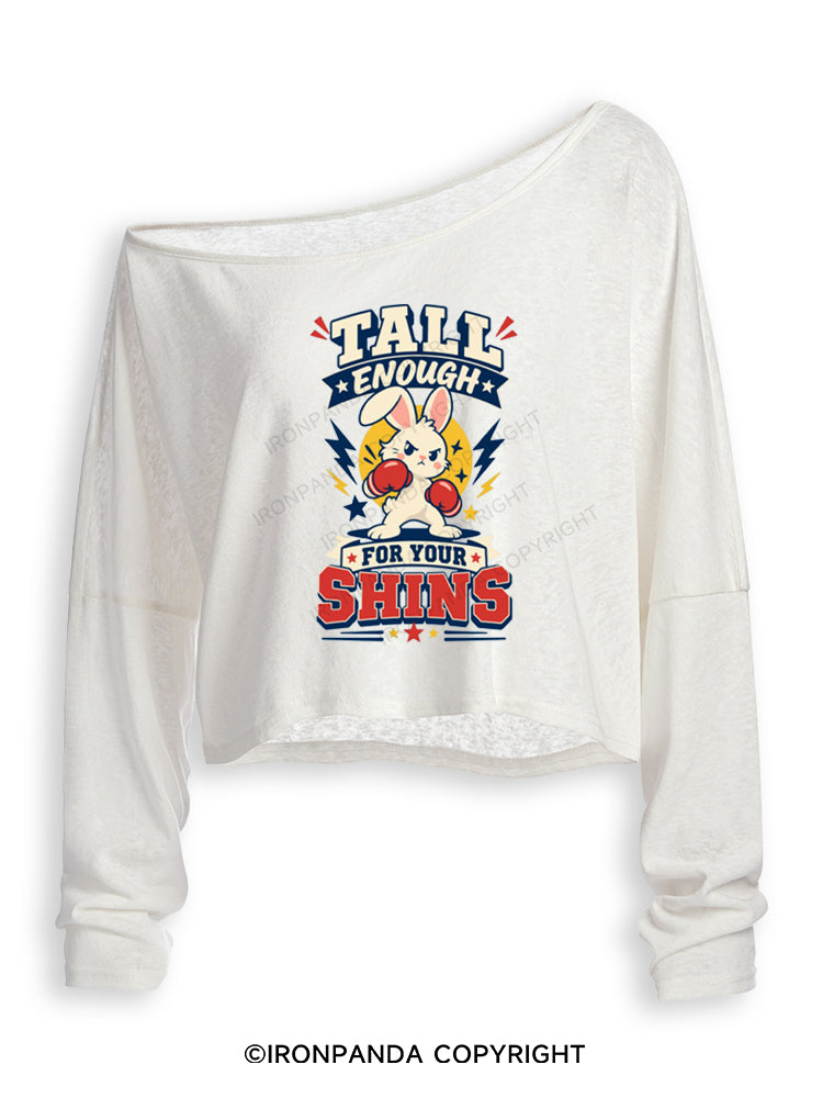 TALL ENOUGH FOR YOUR SHINS STRONG BUNNY Off Shoulder Long Sleeve Crop Top